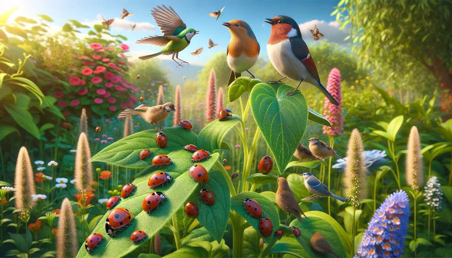 illustratie bij blog: Natuurlijke bondgenoten: lieveheersbeestjes en vogels in de strijd tegen plagen